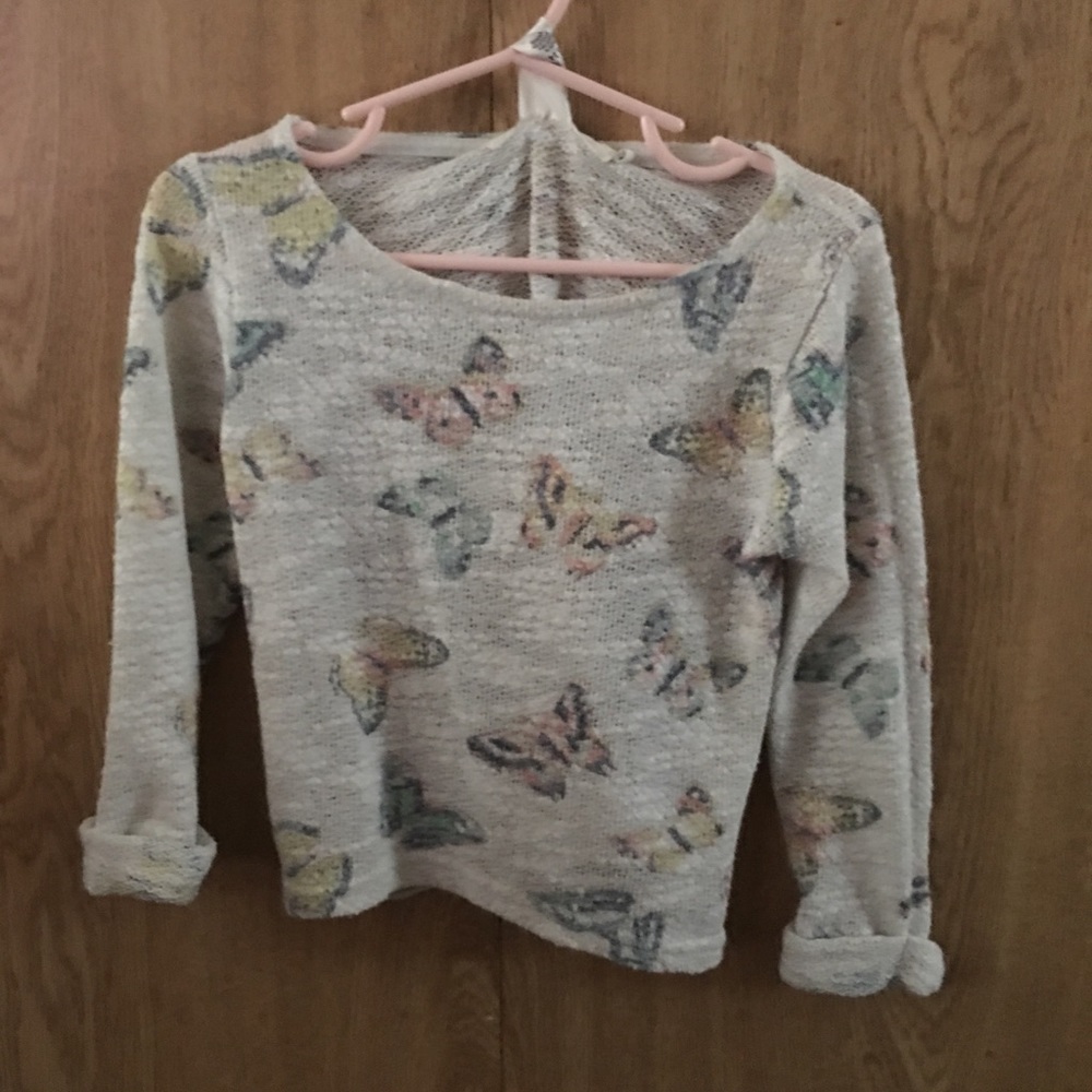 Butterfly print white background light sweater